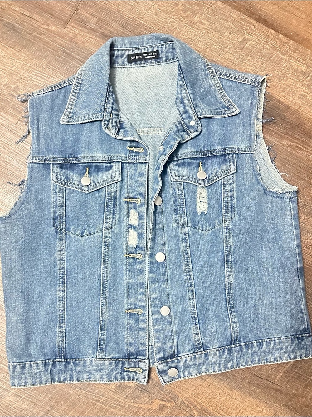 SHEIN Light Blue Distressed Denim Vest - Women's Sleeveless Jacket